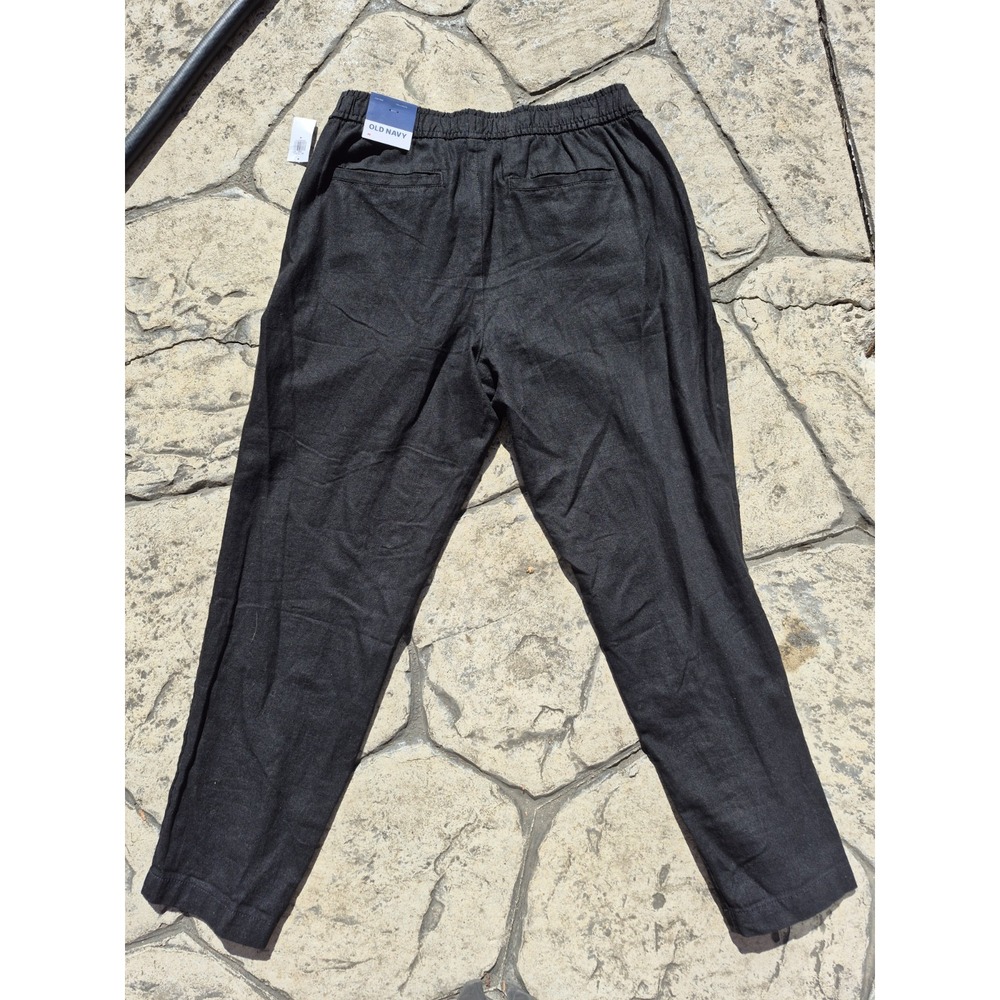 Old Navy Pants Womens Black‎ Tapered Linen Beachy Boho Preppy Size M NWT